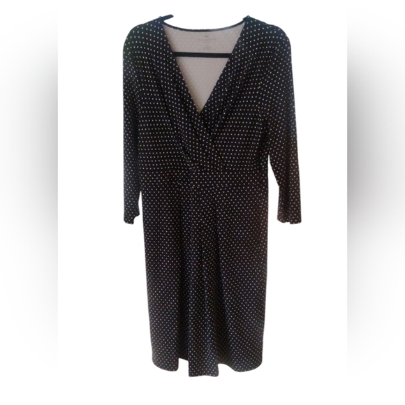RSVP Talbots Womens Jersey A-Line Dress Navy White Polka Dot  SZ  14P - Picture 1 of 3